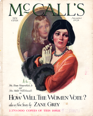 products created using the cover of a 1928 McCalls magazine that celebrate the 100 year anniversary of a women's to vote in the USA